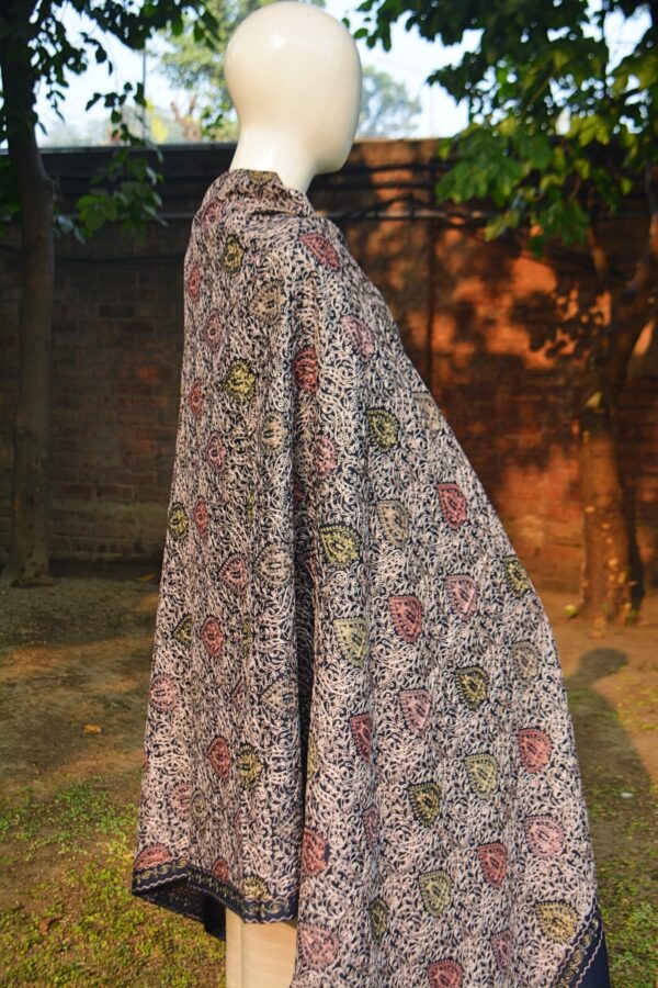 Embroidered Cashmere Shawl - Navy & Ivory Floral - Image 2