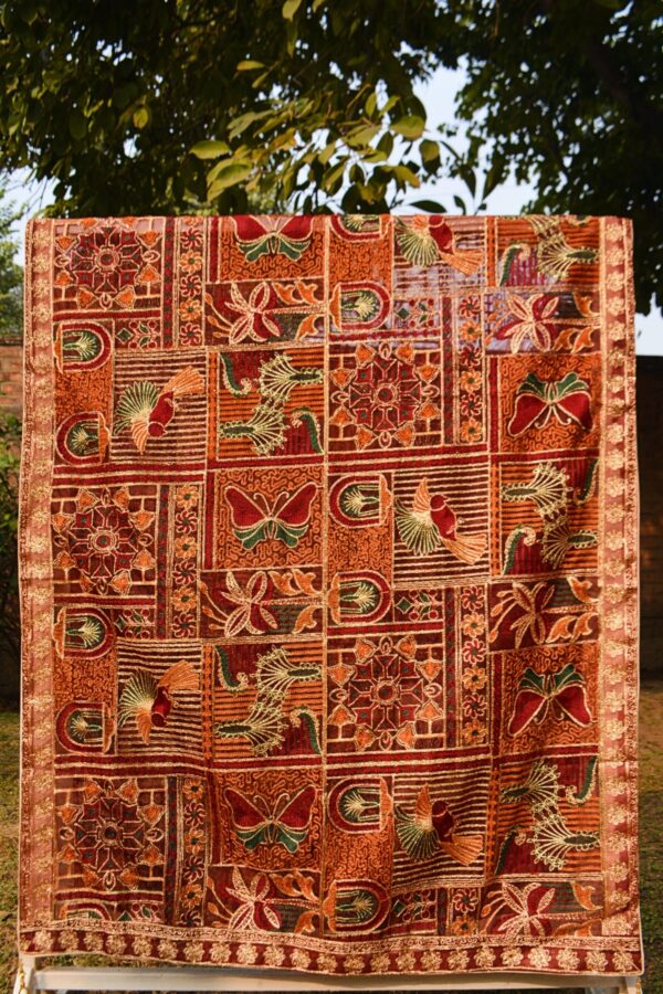 Embroidered Bakhtawar Dupatta - Mahogany Fauna - Image 2