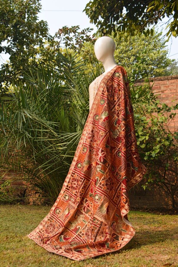 Embroidered Bakhtawar Dupatta - Mahogany Fauna - Image 3