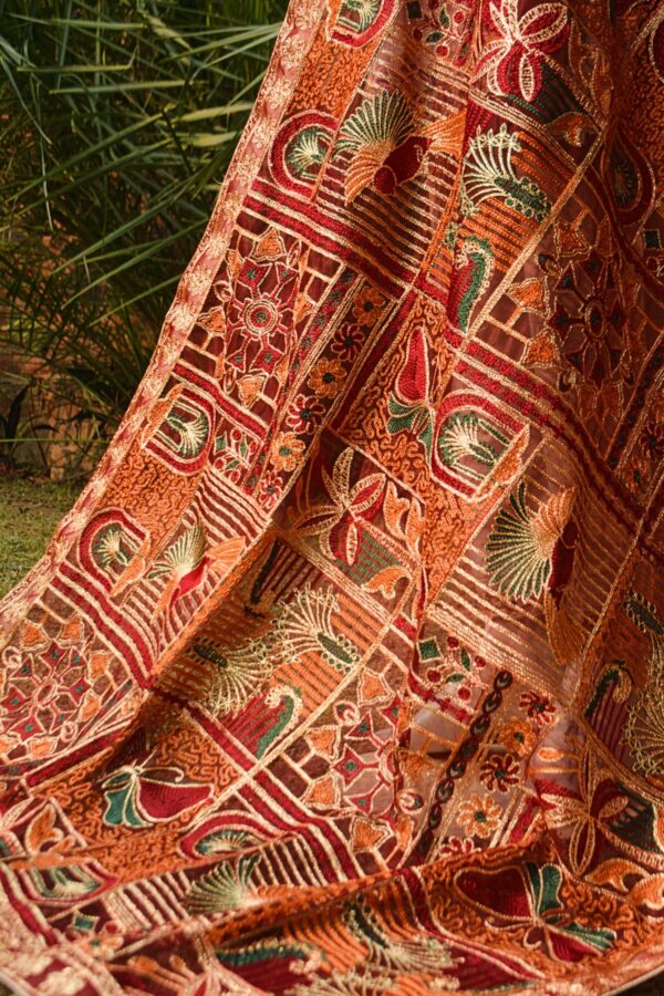 Embroidered Bakhtawar Dupatta - Mahogany Fauna - Image 4