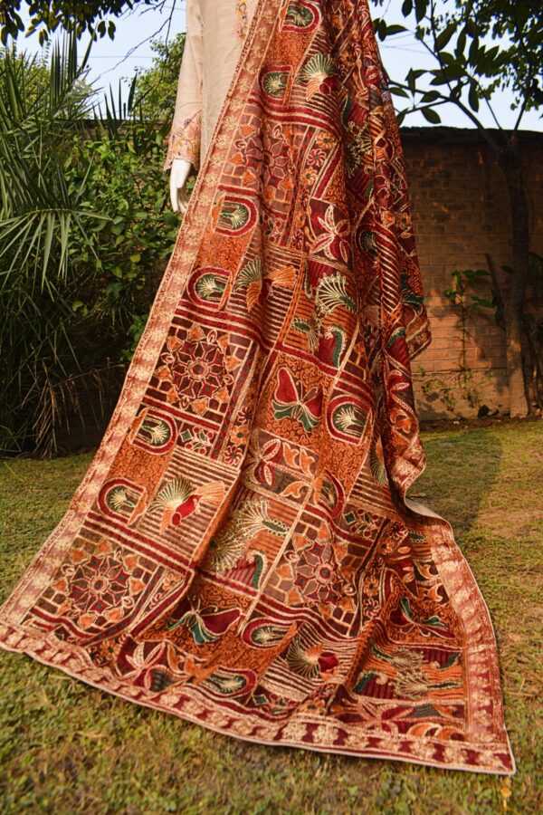 Embroidered Bakhtawar Dupatta - Mahogany Fauna - Image 5