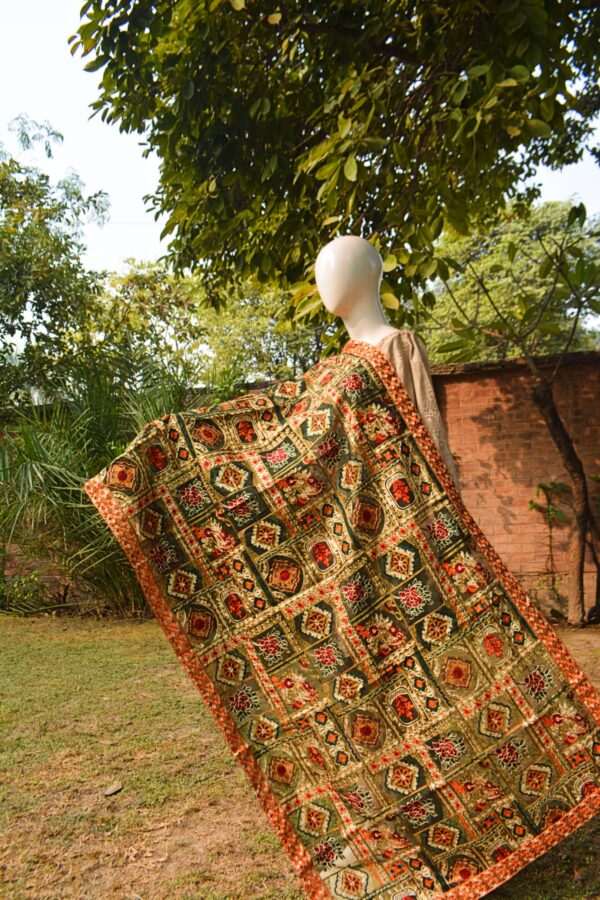 Embroidered Bakhtawar Dupatta - Green Flora - Image 2