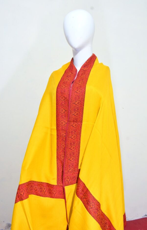 Kani Shawl with Scarlet Patch Border – Golden Yellow