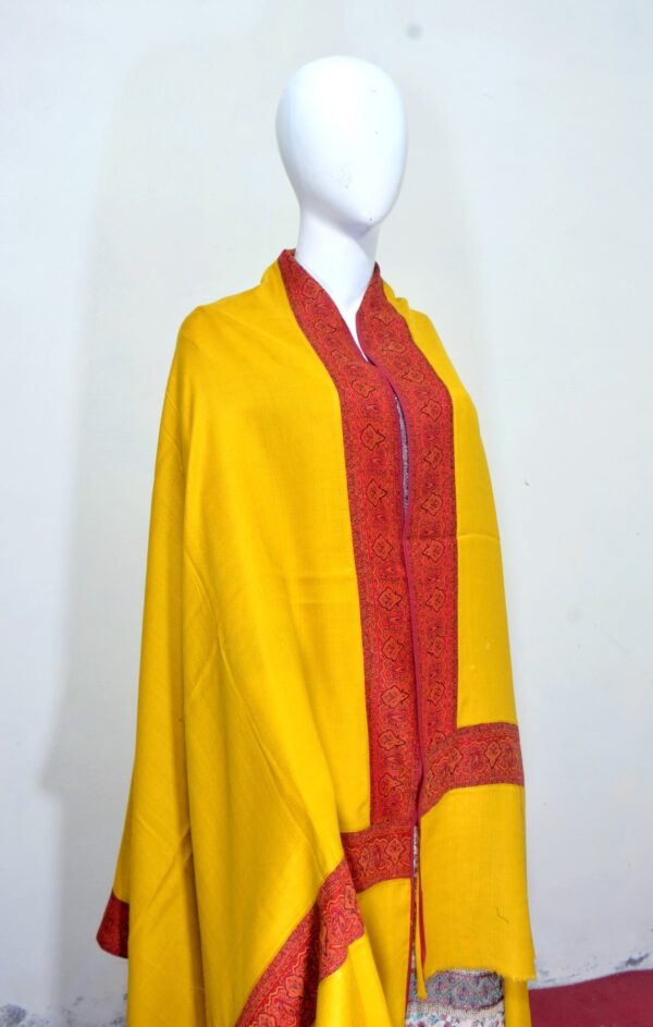 Kani Shawl with Scarlet Patch Border – Golden Yellow - Image 4