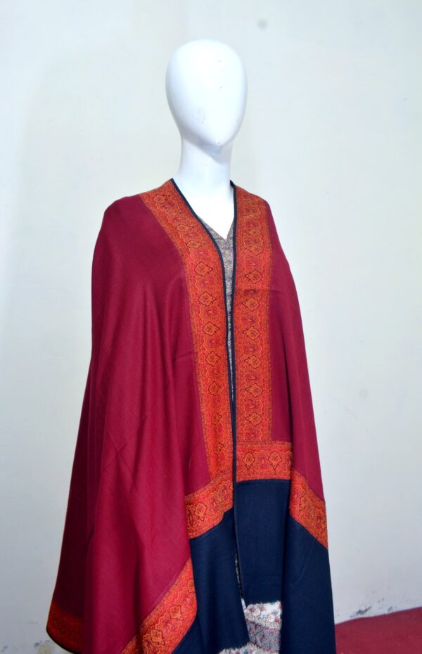 Kani Shawl with Scarlet Patch Border – Deep Maroon