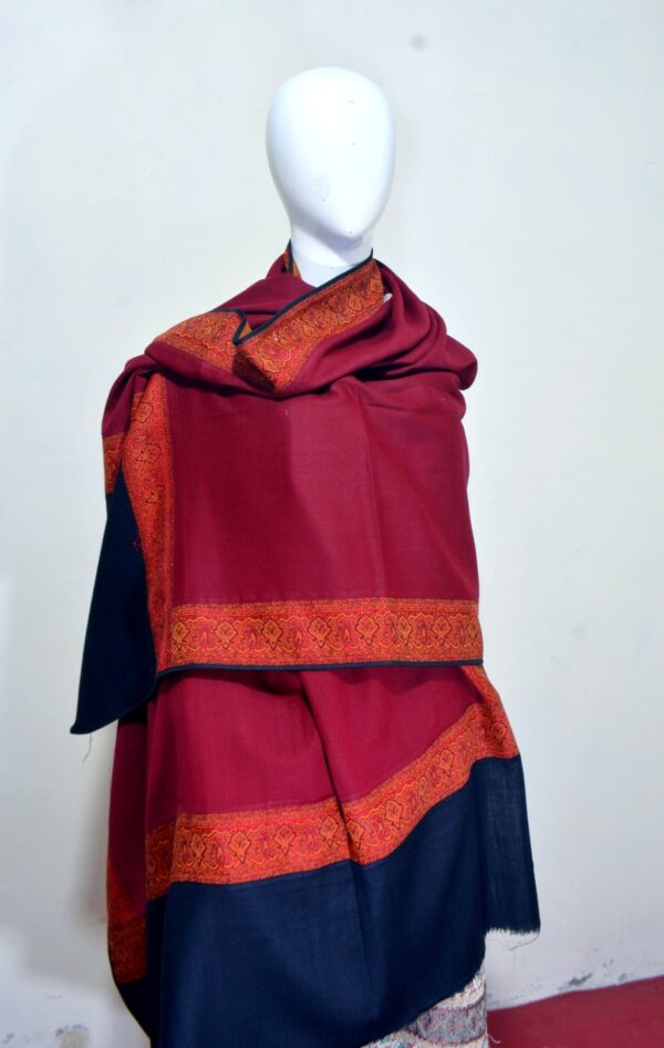 Kani Shawl with Scarlet Patch Border – Deep Maroon - Image 2