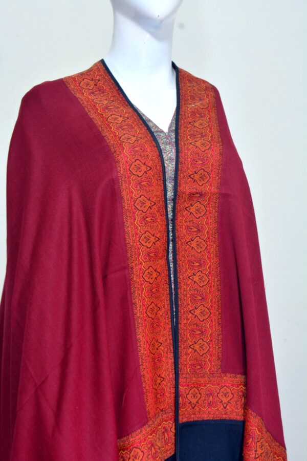 Kani Shawl with Scarlet Patch Border – Deep Maroon - Image 3