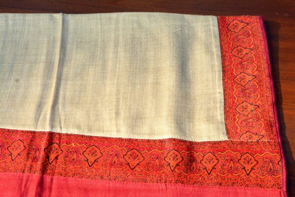 Kani Shawl with Scarlet Patch Border – Grey Olive - Image 2