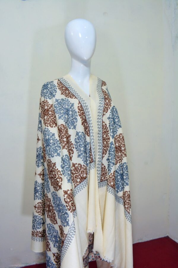 Cashmere Wool Shawl with Aari Jal Embroidery – Beige